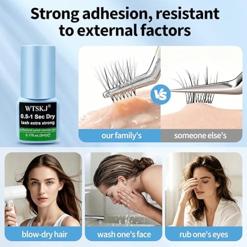 WTSKJ 0.5–1 Second Quick-Dry Extra Strong Eyelash Extension Glue (0.17 fl oz / 5 ml) Long-Lasting Eyelash Adhesive (6–8 Weeks), for Professional Eyelash Technicians only - Thumbnail 6