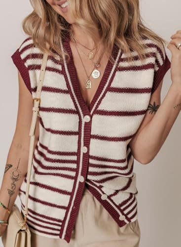 Dokotoo Womens Vest V Neck Cable Knit Vest for Women Short Sleeve Sweater Vest Knit Fashion Clothing Womens Sweaters Red Small - Thumbnail 6