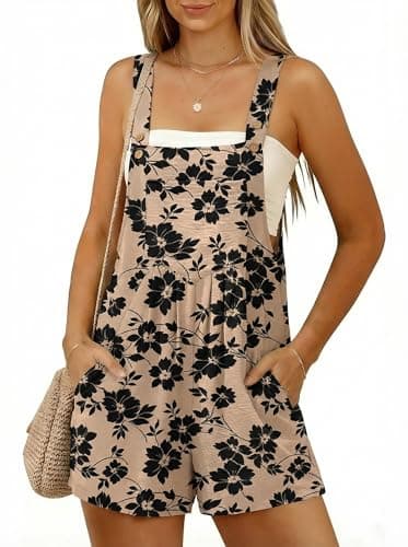 levaca Petite Jumpsuits for Women 5 ft Short Summer Adjustabale Sleeveless Overalls Wide Leg Rompers with Pockets 2026 Khaki Black Flower L - Image 1