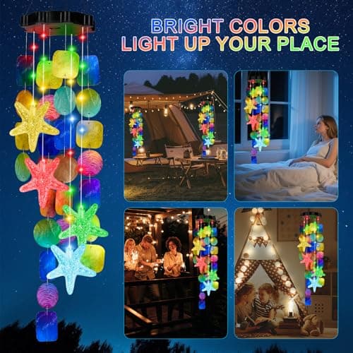 Valentines Day Gifts Solar Wind Chimes for Outside Garden, Handcrafted Capiz Shell Wind Chime Lights Outdoor Ocean/Beach Themed Gift for Mom Grandma Women Mother’s Day - Thumbnail 5