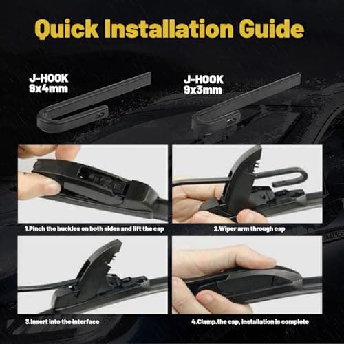 Ford Edge 2007-2014 & Dodge Grand Caravan 2008-2020 Windshield Wiper Blades, 26"+20" U & J Hook All Season OEM Replacement Front Blades - Thumbnail 6