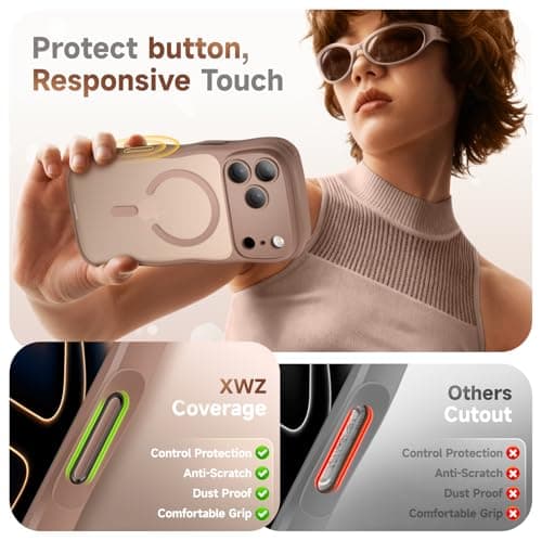 XWZ for iPhone 17 Pro Case for Women Girls,【Compatible with MagSafe】,【Camera Control】,【Full Camera Protection】, Cute Wave Magnetic Phone Case for iPhone 17 Pro,Brown - Thumbnail 5