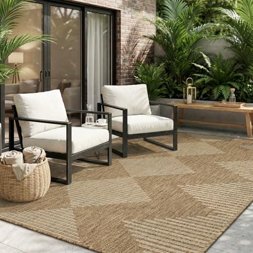 MontVoo-Outdoor Rug Carpet Patio Rug 5x7 ft Polypropylene Indoor Outdoor Rugs for Patio Deck Balcony Porch, Textured Weave, Durable for High Traffic, Fade-Resistant, Boho Geometric Neutral Brown - Image 1