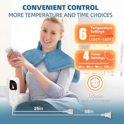 Curety Heating Pad for Neck and Shoulders, Weighted Electric Neck Heating Pad for Back Pain Relief 6 Heat Settings 4 Timers Auto Off Birthday Christmas Gifts for Women Mom Men Dad - Thumbnail 2