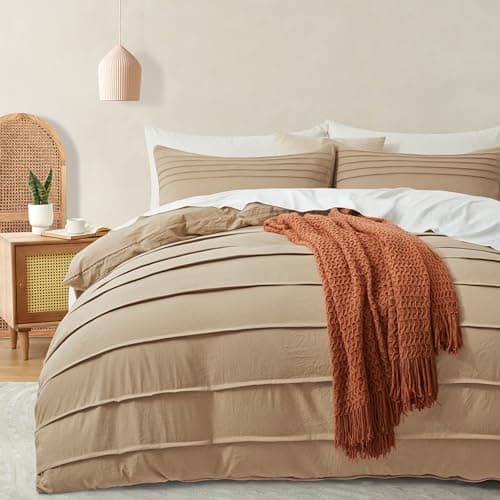 Oli Anderson Khaki Duvet Cover Queen Size - Pleated Queen Duvet Cover, 3PCS Soft and Breathable Textured Bedding Set with Zipper Closure(Khaki,90"x90") - Image 1