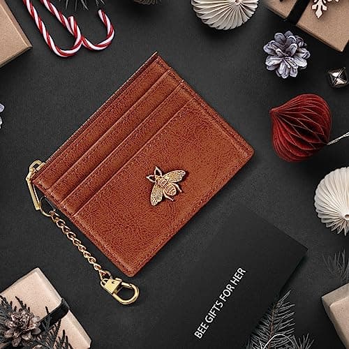 SEAVILIA Card Holder Keychain Wallet for Women with ID Window RFID Coin Purse Bee Gifts Slim Minimalist Small Wallet - Thumbnail 5