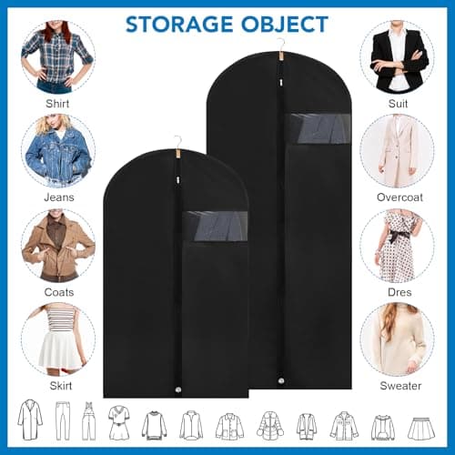 Dntorx 2 Pack Garment Bags with Clear Window, 45"/60" Clothes Covers with Zipper, Transparent Hanging Suit & Coat Covers for Closet Storage, Jackets, Dresses, Windbreakers - Thumbnail 4