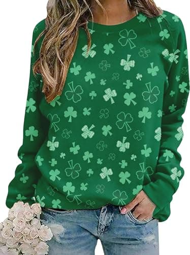 MYHALF St Patricks Day Sweatshirt Women Shamrock Long Sleeve Irish Festival Holiday Tee Short Sleeve Causal Top - Image 1