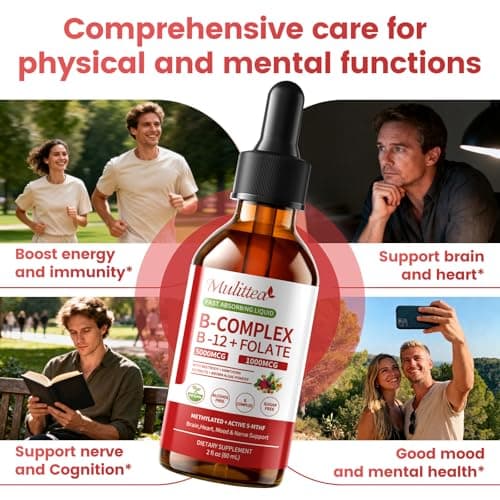 Methylated B Complex - 5000 mcg Methylcobalamin B12 & 5-MTHF Folate 1000 mcg - Vitamin B Complex Liquid Drops with B3, B6, Beetroot, Hawthorn - Energy, Focus, Heart & Brain, Sugar-Free, 2 Fl Oz - Thumbnail 6
