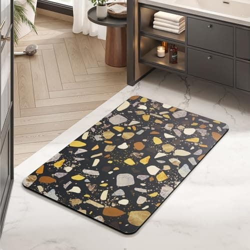 MontVoo -Bath Mat-Non Slip Thin Bathroom Rugs Fit Under Door- Quick Dry Absorbent Faux Suede Surface Grey Bathroom Floor Mats-Shower Rug for in Front of Bathtub Shower Black & Multi Color 16x24 - Image 1