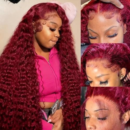 Yeeaak 28inch Burgundy Wig Human Hair 99j Burgundy 13x6 Deep Wave Hd Lace Front Wigs Human Hair 200% Density Wet And Wavy Glueless Wig For Women Wine Red Colored Curly Wig Pre Plucked With Baby Hair - Image 1