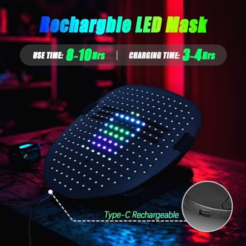 Ompusos LED Mask with Gesture Sensing Transforming Light Up Face Mask for Halloween Rave, Birthday and Masquerade Parties - Thumbnail 6