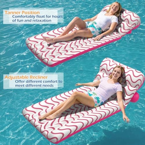 Jasonwell Inflatable Pool Float Adult - Ultra-Comfort Soft Fabric Pool Floaties Lounge Floats Floating Chair Raft with Adjustable Backrest Air Water Lounger Tanning Float for Pool Beach Party (Wave) - Thumbnail 3