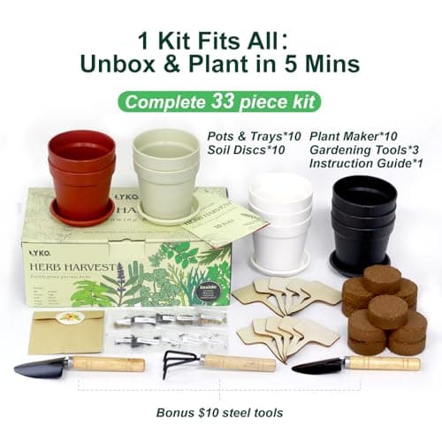 10 Indoor Herb Garden Kit, 33pcs Complete Kitchen Herb Starter Set Including 4-Color Pots, Soil & Tools, Unique Gift Ideas for Plant Lovers, Women, Men, Mom, Friend, Birthday, Housewarming, Christmas - Thumbnail 3