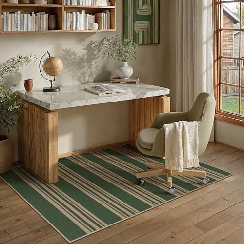 PureCozy Striped Easy Jute Rug 3x5 Green Entryway Carpet Washable Non Slip Office Door Mat Farmhouse Neutral Non Shedding Small Indoor Outdoor Rug for Bathroom Kitchen Bedroom Living Room - Image 1