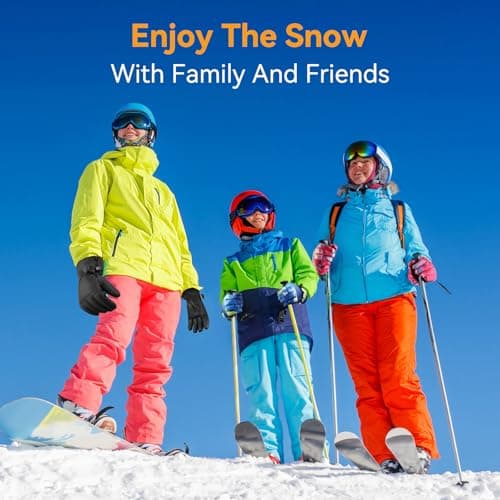 Pnosnesy Ski Gloves,Winter Snow Waterproof Gloves Touchscreen Skiing & Snowboarding Cold Weather Glovess,Fits Both Men & Women,for ParentChild Kids with Wrist Strap - Thumbnail 5