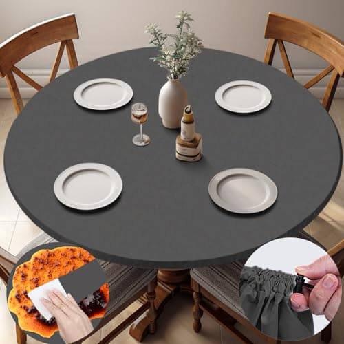 opstellen Fitted Dark Grey Black Round Tablecloth for 40-44" Tables Modern Non Slip Water Proof Table Cover Spring Autumn Outdoor Garden Accessories College Dorm Stuff Apartment Storage Cool - Image 1