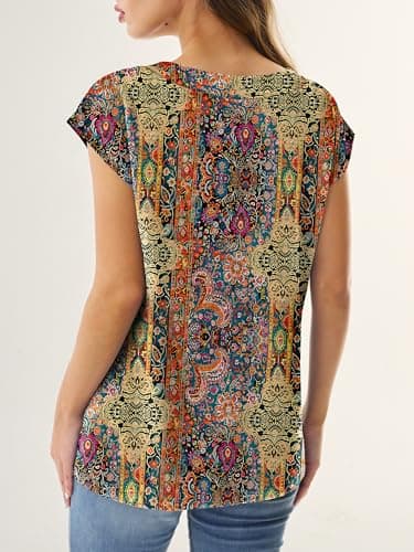 GKBK Women Tops Cap Sleeve Textured Dressy Casual V Neck Shirts 2026 Summer Business Work Blouses Outfits Vintage Boho S - Thumbnail 3