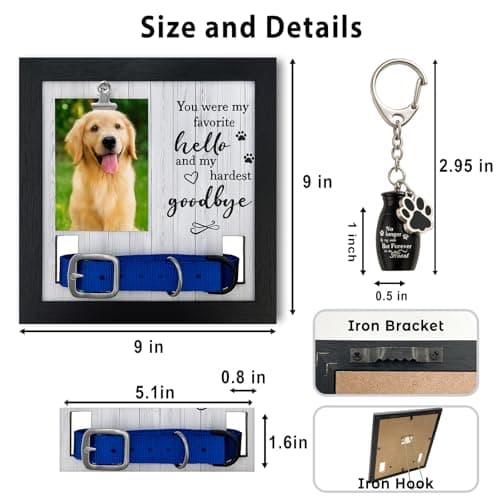 Eadabok Pet Memorial Frame with Collar Holder, Pet Picture Frame Memorial Gifts for Loss of Dogs, with 2 Pcs Dog Urns Keychain for Ashes - Thumbnail 6