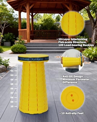 XplrKamp Folding Collapsible Stool, Upgraded Lightweight Portable Seat for Adults, Telescoping Foldable Stools with Load Capacity 400lbs for Camping, Hiking, Fishing, Outdoor/Indoor (Yellow, 1-Pack) - Thumbnail 6