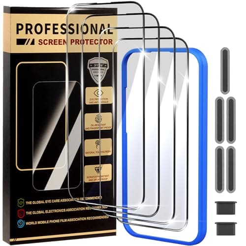 jpyyw 4 Pack for iPhone 16 Pro Max Screen Protector, Military-Grade Shatterproof, 9H Hardness, Full Coverage Tempered Glass for iPhone 16 Pro Max-6.9 inch with Install Frame - Image 1