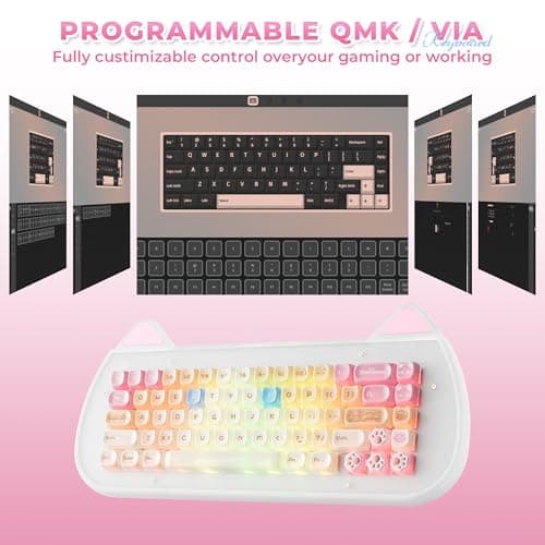 XVX C67 Wireless Mechanical Keyboard Cute Design, 60% Gaming Creamy Keyboard Custom QMK/VIA, BT5.0/2.4G/USB-C Mode, Hot Swappable Linear Switch RGB Backlits, Gasket Mount for Win/Mac(AcriCat, Pink) - Thumbnail 4