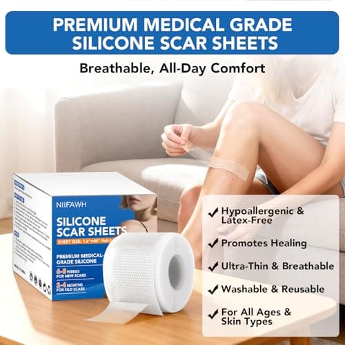 Clear Silicone Scar Sheets, Silicone Scar Tape(1.6"x 60" Roll-1.5M) - Reusable, Soft & Medical Grade Adhesive Tape for Old & New Scars, C-Section, Surgery, Keloid & Acne Scars - Thumbnail 5