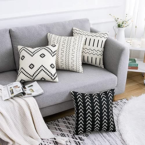 WLNUI Set of 4 Boho Pillow Covers,18x18 Pillow Covers Modern Throw Pillow Covers Black Geometric Mudcloth Linen Neutral Decorative Pillow Covers for Sofa Couch Chair - Thumbnail 2
