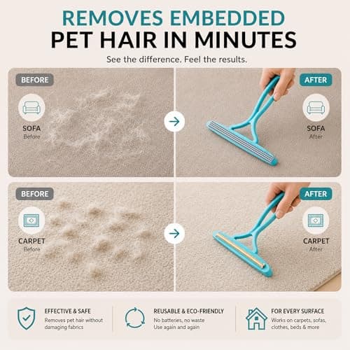 YOUDIWADI 2 Pack Set Pet Hair Removal Tool – Dual-Head Copper & Plastic Scraper for Carpet, Furniture & Car, Reusable Lint Remover for Embedded Dog & Cat Hair - Thumbnail 4