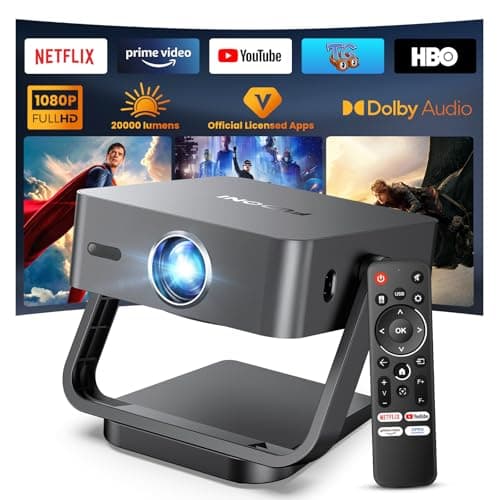 [Built-in Apps/Dolby Audio] FUDONI Smart Projector with WiFi 6 and Bluetooth, 1080P Full HD Projector with Netflix/ Prime Video/Youtube, Zoom Correction, Movie Proyector for Home & Outdoor