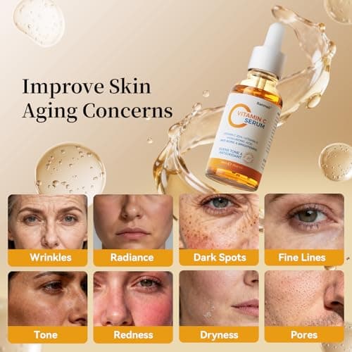 Vitamin C Serum for Face, 20% Natural Vitamin C Facial Serum with Sodium Hyaluronate,Vitamin E,Anti Aging & Wrinkle Skin Face Serum for Dark Spots,All Type Skin Care 1 fl.oz+ 0.05 fl.oz x 10e - Thumbnail 3