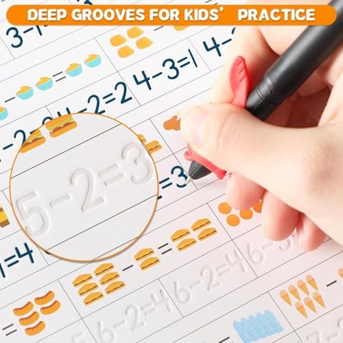 gisgfim 8 Pack Magic Grooved Writing Practice Books for Kids Reusable Magical Handwriting Workbooks with Disappearing Ink Pens Letter,Numbers,Math Tracing Copybook for Kindergarten Preschool Age 3-8 - Thumbnail 6