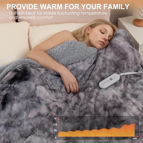 Heated Blanket Full Size,Fast Heating Soft Faux Fur Electric Blankets 72"x84",5 Heat Settings & 10 Hrs Auto Off,Machine Washable, Over-Heat Protection (Grey) - Thumbnail 2