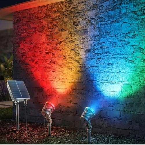 LightSeek Solar Spotlights Outdoor, Color Changing Landscape Lights with App & Remote Control, Outside Spot Light for Yard, Lawn, Flags, House, Garden, Christmas Trees, New Year Decoration, 2 in 1 - Image 1