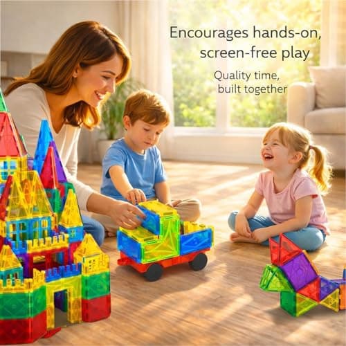 LATI 130-Piece Magnetic Tiles Building Toy Large Set for Kids,Magnetic Building Blocks Construction Set,Open-Ended Play STEM Educational Toy,Compatible with Other Brands,Gift for Boys & Girls Ages 3–8 - Thumbnail 5