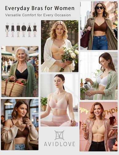 Avidlove Wireless Bras for Women Sexy Deep V Seamless T-Shirt Bra Full Coverage Bralettes Black S - Thumbnail 5