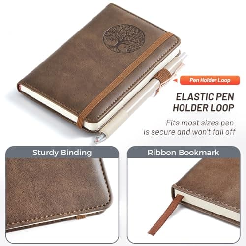 BIYUNRO Small Pocket Notebook, Leather Journal Mini (Brown) - Thumbnail 3