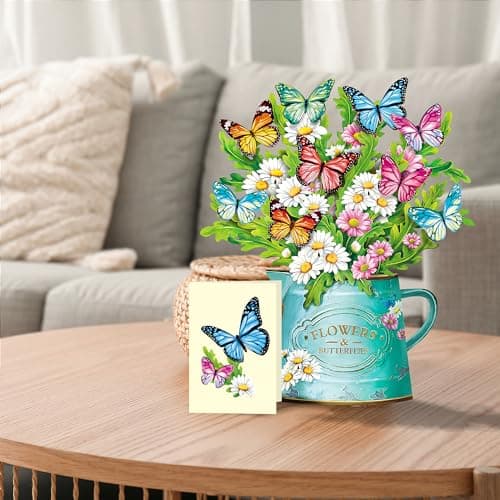 Airpark Pop Up Flower Cards, 3D Paper Flowers Bouquet Mothers Day Card 12’‘ with Blank Note and Envelope, Birthday, Get Well, Anniversary, Greeting Gifts Cards for Women Mom Girls Friends, Daisies and Butterflies - Thumbnail 6