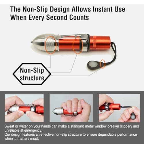 MonTelulu 4-in-1 Car Emergency Escape Tool, Spring-Loaded Window Breaker & Seatbelt Cutter with Tungsten Steel Hammerhead, Anti-Slip Luminous Design, with Practice Glass & Visor Clip (Red 1 Pack) - Thumbnail 4