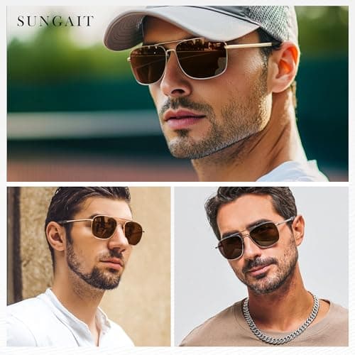 SUNGAIT Real Glass Lens Sunglasses for Men and Women: Military Style Pilot Aviator HD Shades with Upgraded Spring Hinge Bayonet Temples SGT286JC-BLP - Thumbnail 5