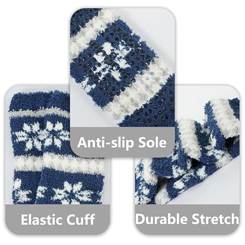 BenSorts Gripper Slipper Socks for Men Stocking Stuffers Warm House Grip Socks for Father Husband 5 Pairs Gifts Snowflake Christmas - Thumbnail 4