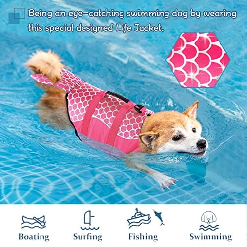 Dogcheer Dog Life Jacket, Cute Mermaid Dog Life Vest for Swimming Boating with Superior Buoyancy and Rescue Handle, Adjustable Puppy Swim Vest Pet Floating Vest for Small Medium Large Dogs - Pink, S - Thumbnail 2