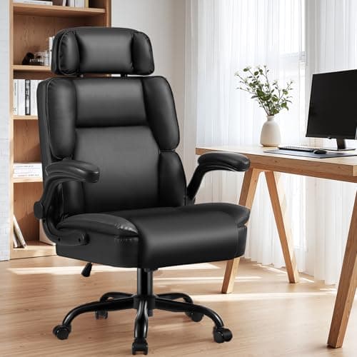 Avocahom Comfy Office Chair with Adjustable Headrest,Executive Leather Desk Chair with Lumbar Support,Rocking Function,Ergonomic Gaming Computer Chair Having Flip Up Arms, Black - Thumbnail 2