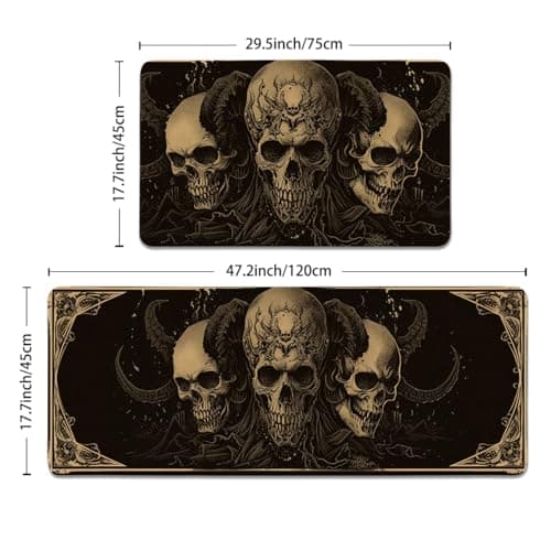 YWZDS Gothic Skull Kitchen Rugs Set of 2 - Washable Non-Slip Faux Linen Floor Mats(17.7''x29.5''+17.7''x47'') - Kitchen Mats for Home Office Bedroom Bathroom Laundry (Black) - Thumbnail 3
