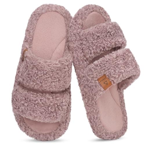 ATHMILE House Slippers for Women with Platform Memory Foam Arch Support Open Toe, Fuzzy Fluffy Cozy Womens Slippers for Home Indoor Outdoor Bedroom Ladies Christmas Gifts Pantuflas Para Mujer - Image 1
