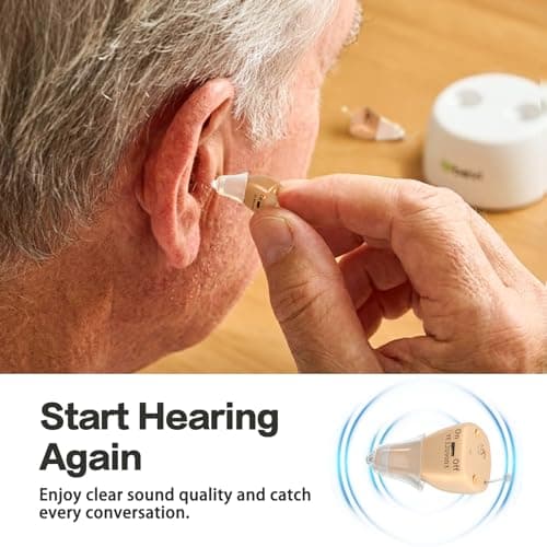 Rechargeable Hearing Aids for Seniors with Noise Cancellation, OTC Hearing Aids Digital Chips for Clear Sound, CIC In-Ear Fit Comfortable & Invisible, Charging Case Volume Control, 1 Pair, Beige - Thumbnail 3
