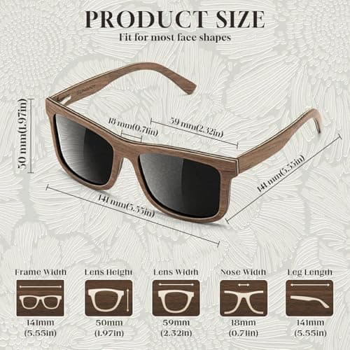 SUNGAIT Brown/Black Oak Wood Polarized Sunglasses Classic Retro Square Shades for Men Women Driving Gifts (Brown Oak Frame/Grey Lens) - Thumbnail 5