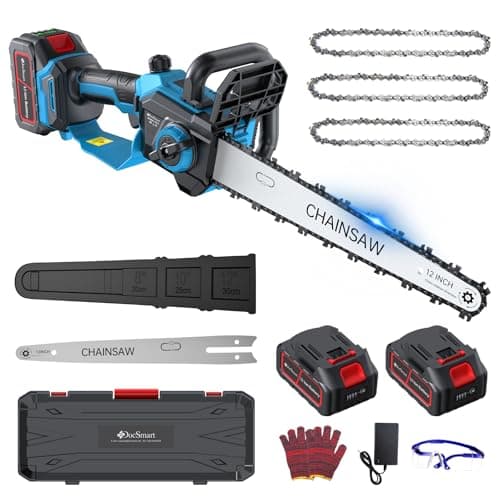 DocSmart Chainsaw Cordless 12 Inch, Electric Chain Saw with 2*4000mAh Rechargeable Batteries, Powerful Handheld Saw for Tree Trimming Wood Cutting, Perfect Gardening Tools for Thick Branches and Logs - Image 1