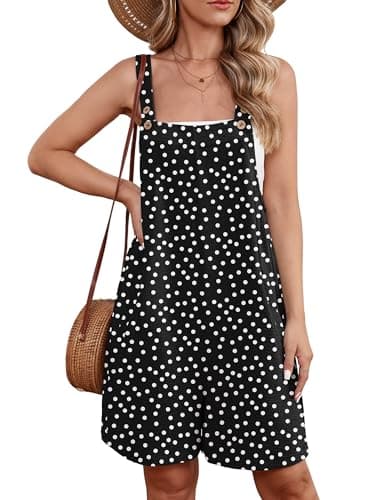 Heymoments Short Overalls Jumpsuits Rompers for Women Black White Polkadots X-Large Casual Maternity Summer Comfy Ladies Loose Fit Dressy Wide Leg One Piece Sleeveless Grils Bib Baggy Pants - Image 1