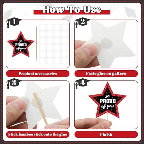 48 PCS Graduation Cupcake Toppers, Glittery 6 Styles Congrats Grad Cake Topper, Black and Red Graduation Decorations 2026, Cap and Diploma Cake Picks for Grad Party Supplies - Thumbnail 3